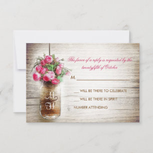 Maurerglas u. rosa Blumen, die UAWG-Karte wedding RSVP Karte