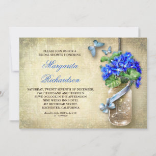 Maurerkirsche mit blauen Blumen und Brautparty läd Einladung