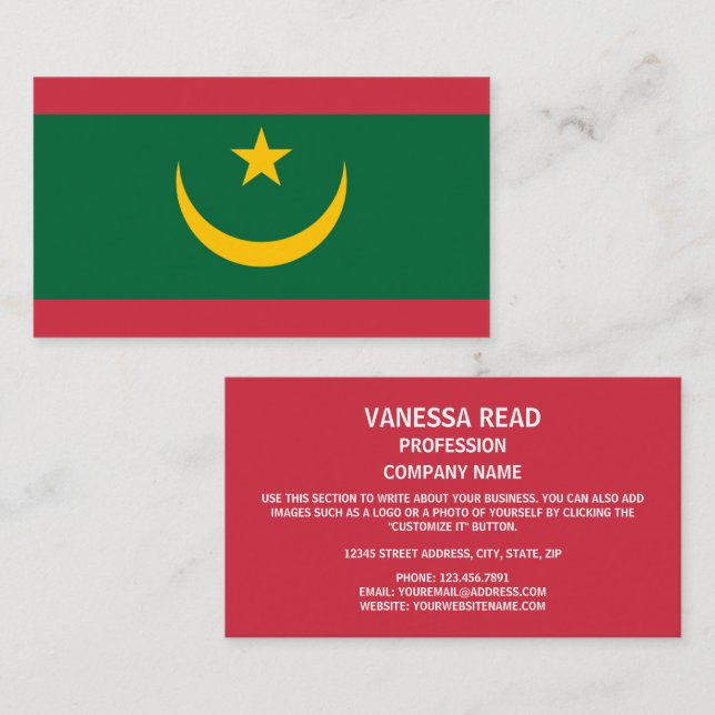 Mauretanienflagge, Flagge Mauretaniens Visitenkarte (Vorne/Hinten)