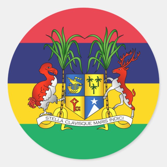 Mauritianische Flagge und Wappen, Flagge von Mauri Runder Aufkleber (Vorderseite)