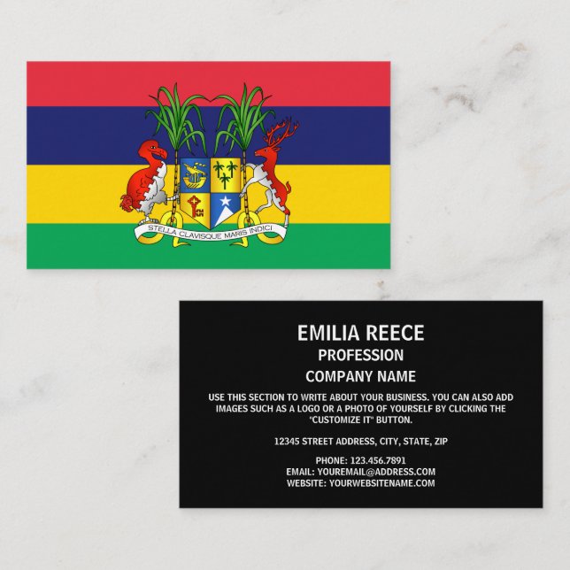 Mauritianische Flagge und Wappen, Flagge von Mauri Visitenkarte (Vorne/Hinten)