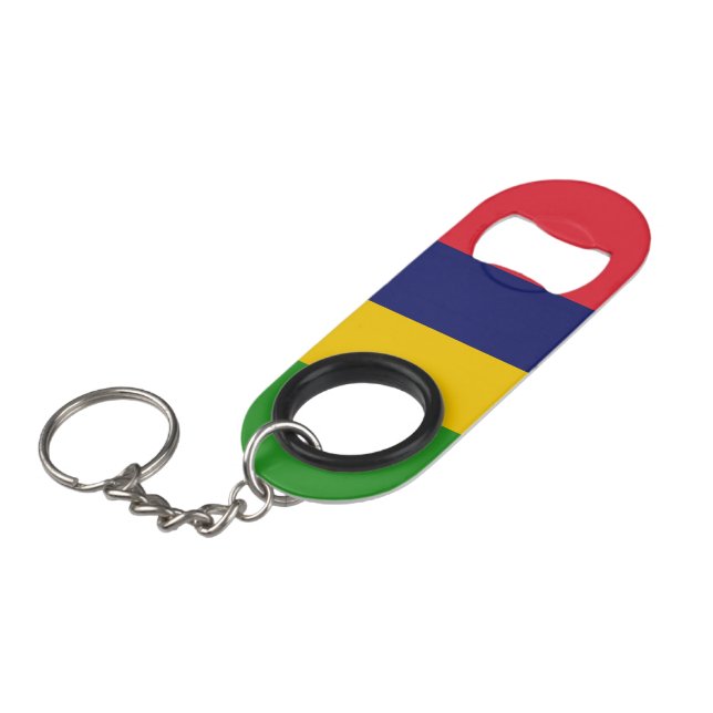 Mauritius-Flagge Mini Flaschenöffner (Vorderseite Schrägansicht)