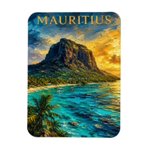 Mauritius: Golden Sunset Le Morne Art Souvenir Magnet