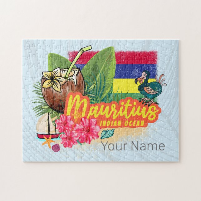 Mauritius Retro Indischer Ozean Dodo und Flag Vint (Horizontal)
