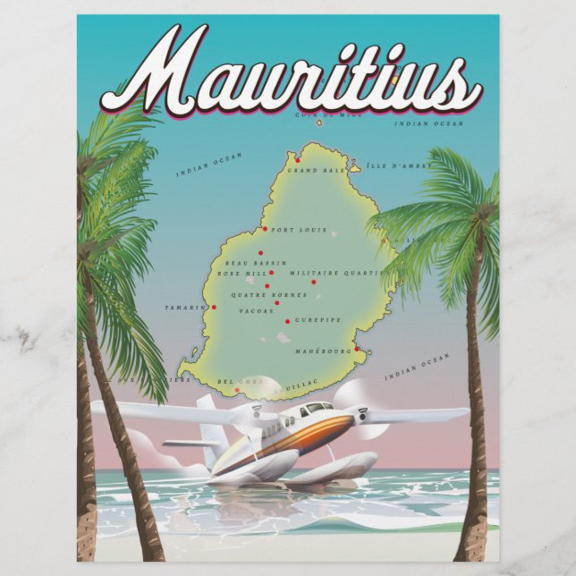 Mauritius Vintage Reiseplakat Briefbogen (Vorderseite)