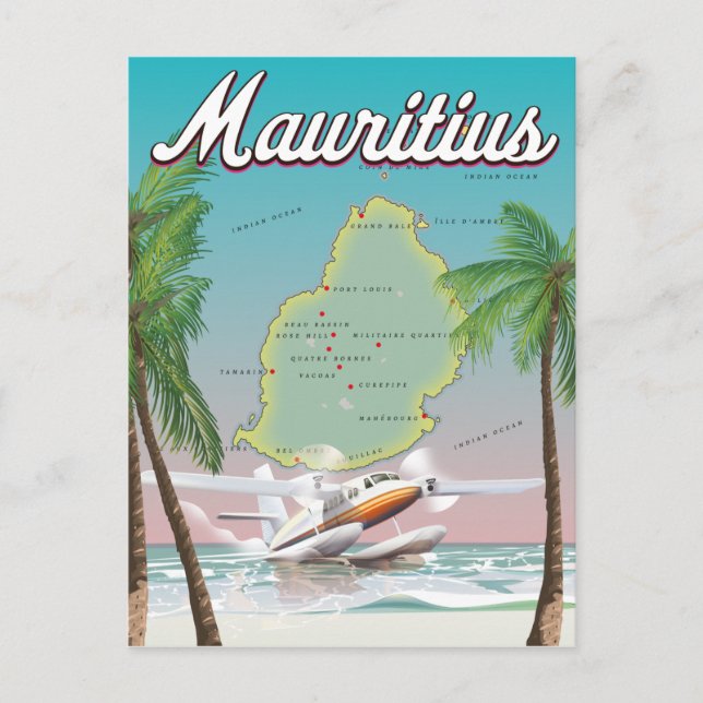 Mauritius Vintage Reiseplakat Postkarte (Vorderseite)
