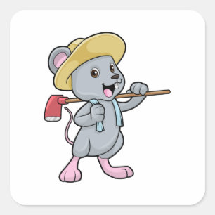 Maus als Bauer mit Ax & Hat Quadratischer Aufkleber