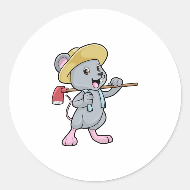 Maus als Bauer mit Ax & Hat Runder Aufkleber (Vorderseite)