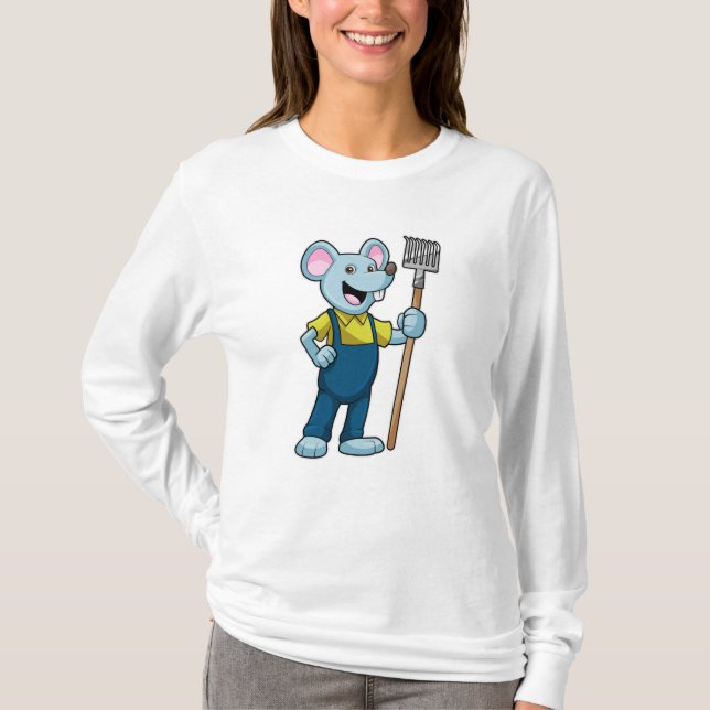 Maus als Bauer mit Rake T-Shirt (Vorderseite)