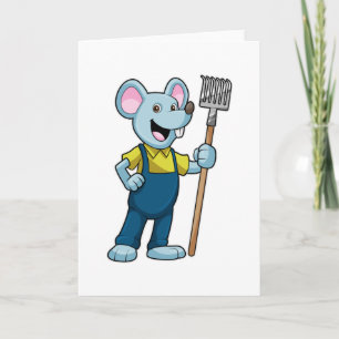 Maus als Bauer mit Rechen Karte