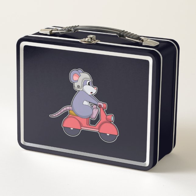 Maus als Biker mit Scooter.PNG Metall Brotdose (Vorderseite)