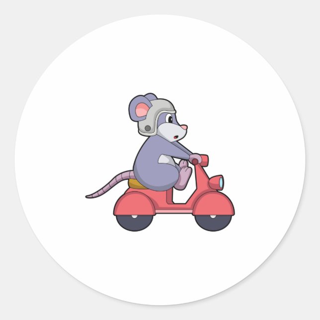 Maus als Biker mit Scooter.PNG Runder Aufkleber (Vorderseite)