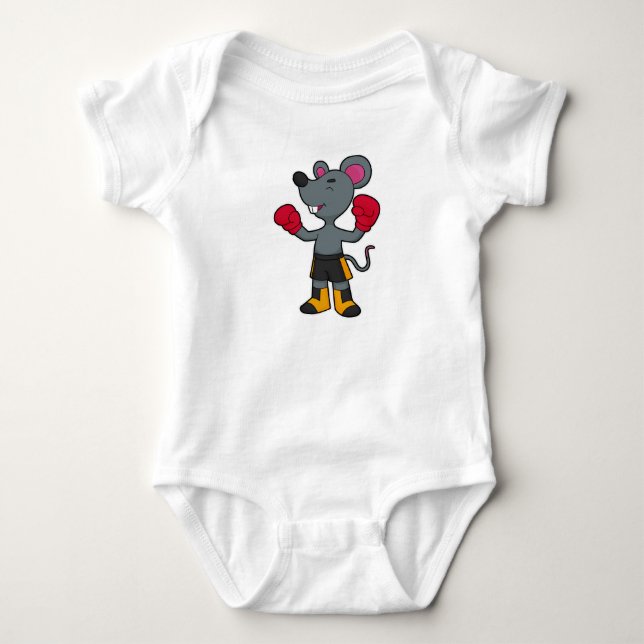 Maus als Boxer mit Boxhandschuhen Baby Strampler (Vorderseite)