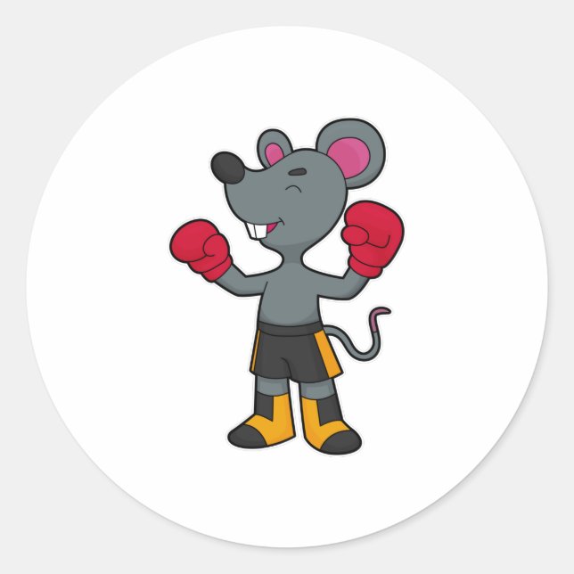 Maus als Boxer mit Boxhandschuhen Runder Aufkleber (Vorderseite)
