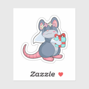 Maus als Braut mit Schleier & Geschenk.PNG Aufkleber