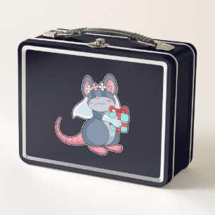 Maus als Braut mit Schleier & Geschenk.PNG Metall Brotdose