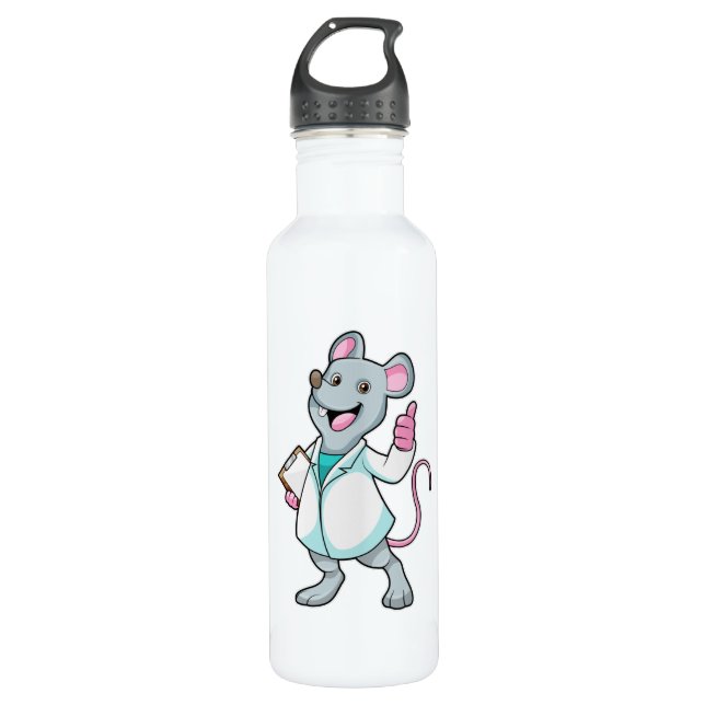 Maus als Doktor mit Doctor's Coat Edelstahlflasche (Vorderseite)