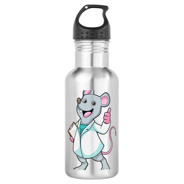 Maus als Doktor mit Doctor's Coat Edelstahlflasche (Vorderseite)
