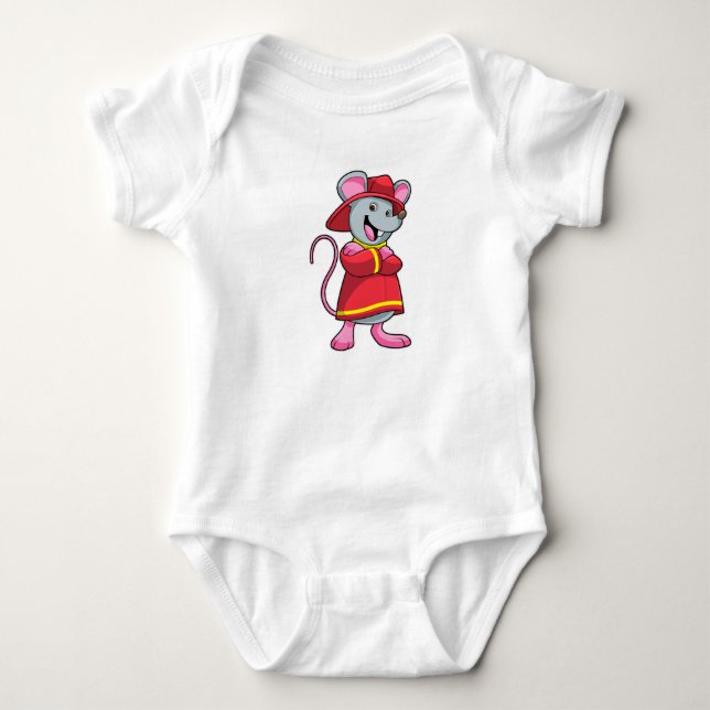 Maus als Feuerwehrmann mit Helm Baby Strampler (Vorderseite)