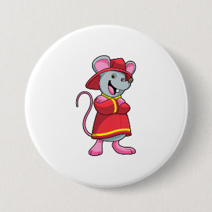 Maus als Feuerwehrmann mit Helm Button