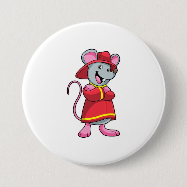 Maus als Feuerwehrmann mit Helm Button (Vorderseite)