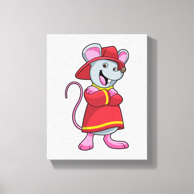Maus als Feuerwehrmann mit Helm Leinwanddruck (Vorderseite)