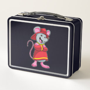 Maus als Feuerwehrmann mit Helm Metall Brotdose