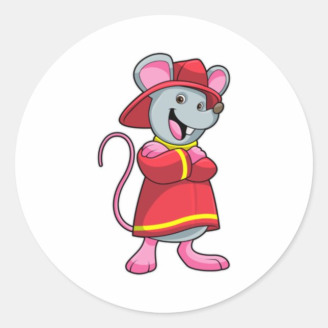 Maus als Feuerwehrmann mit Helm Runder Aufkleber (Vorderseite)