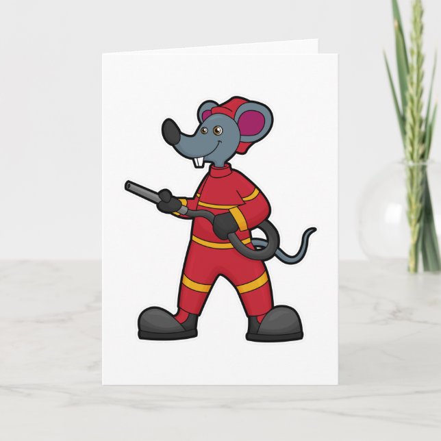 Maus als Feuerwehrmann mit Schlauch Karte (Vorderseite)