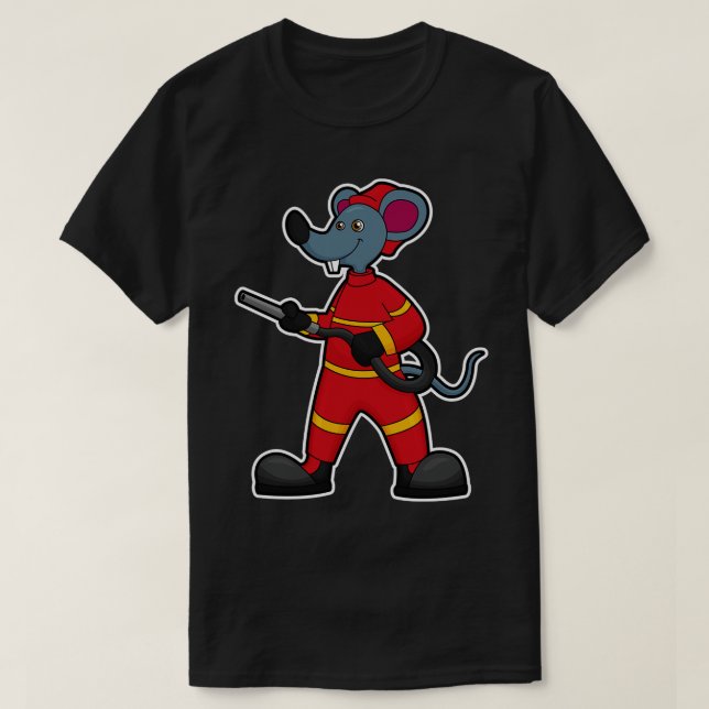 Maus als Feuerwehrmann mit Schlauch T-Shirt (Design vorne)