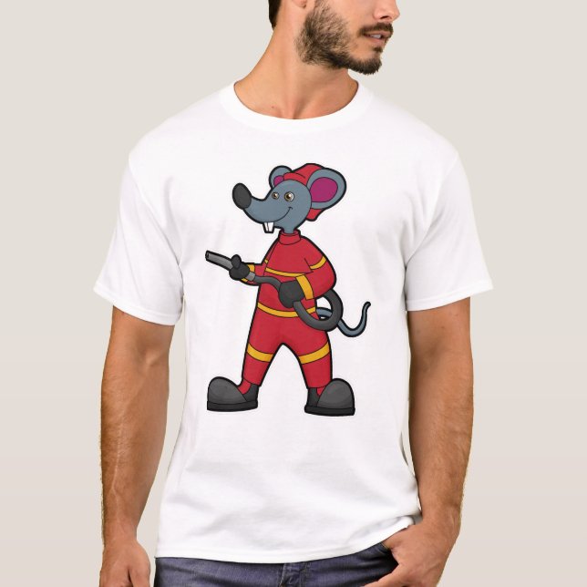 Maus als Feuerwehrmann mit Schlauch T-Shirt (Vorderseite)
