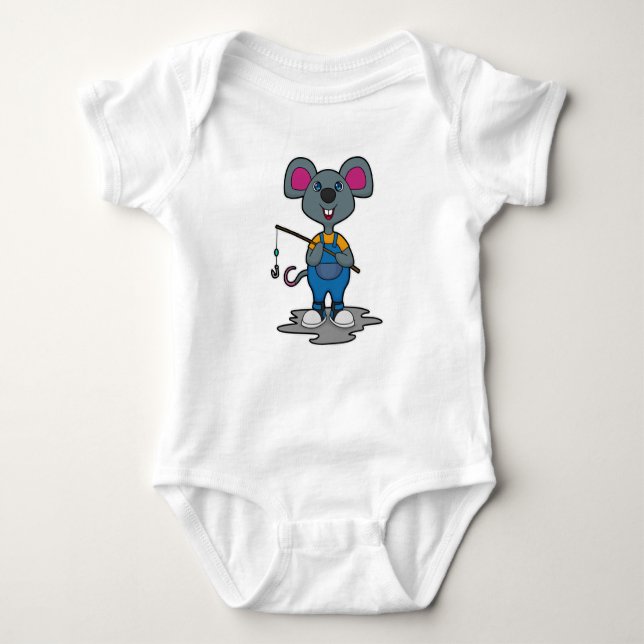 Maus als Fisher mit Angelrute Baby Strampler (Vorderseite)