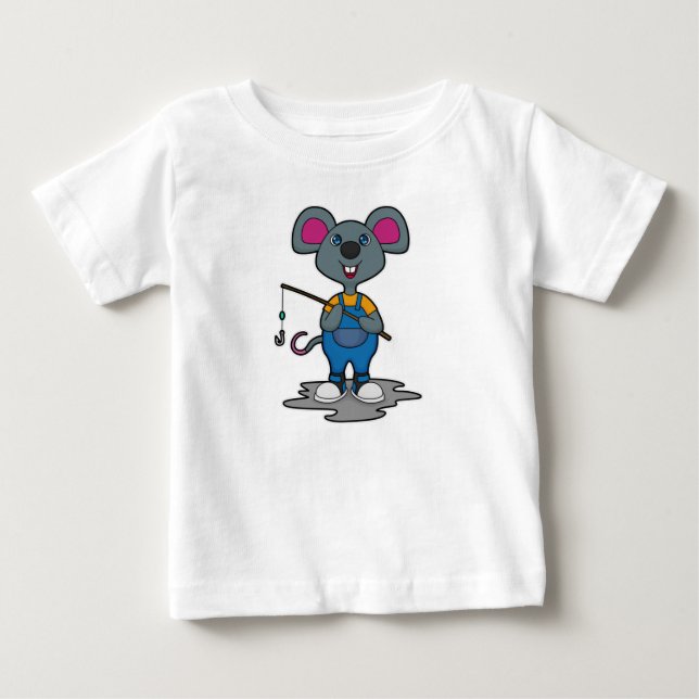 Maus als Fisher mit Angelrute Baby T-shirt (Vorderseite)