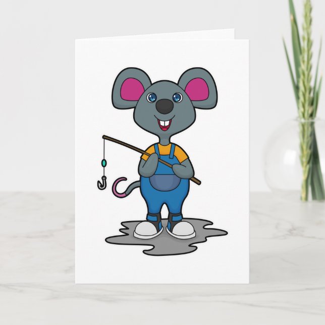 Maus als Fisher mit Angelrute Karte (Vorderseite)