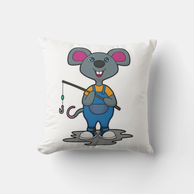 Maus als Fisher mit Angelrute Kissen (Vorderseite)