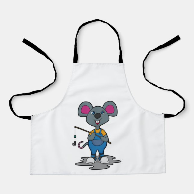 Maus als Fisher mit Angelrute Schürze (Vorderseite)