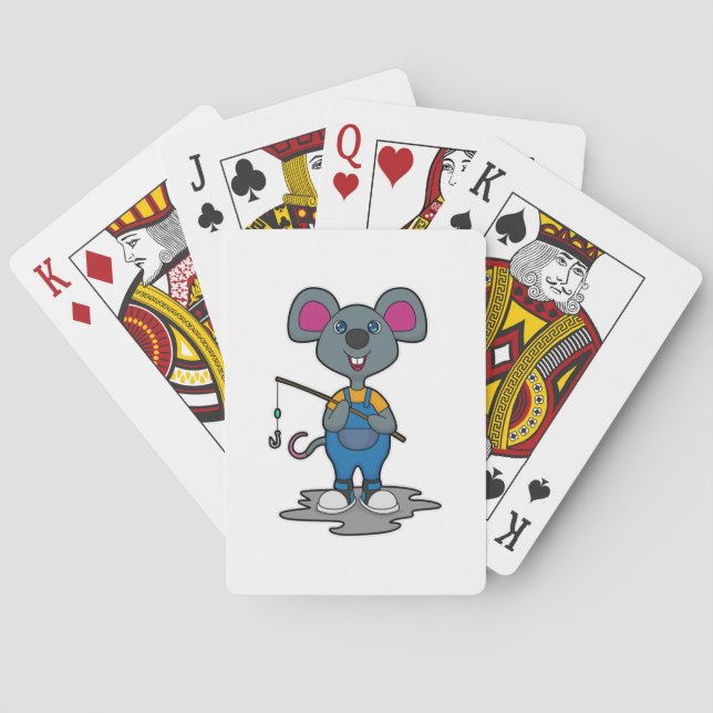 Maus als Fisher mit Angelrute Spielkarten (Rückseite)