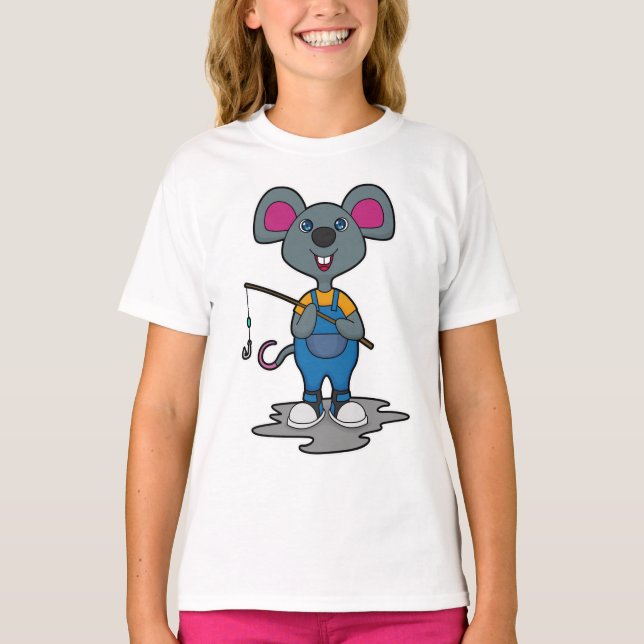 Maus als Fisher mit Angelrute T-Shirt (Vorderseite)