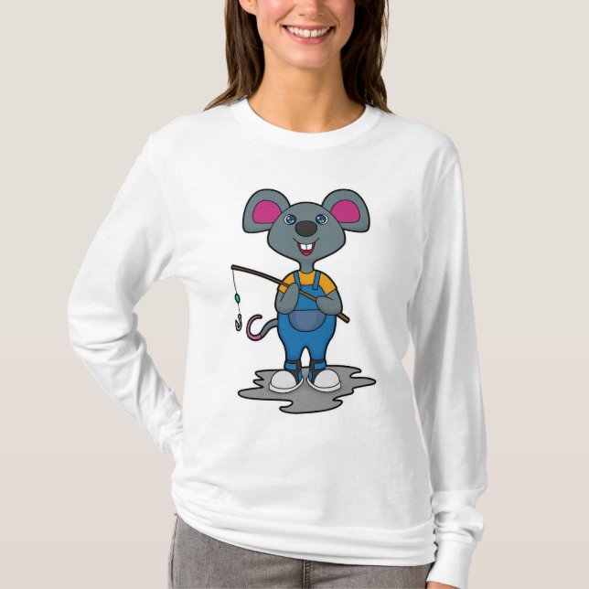 Maus als Fisher mit Angelrute T-Shirt (Vorderseite)