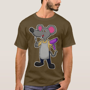 Maus als Friseur mit Schere Haartrockner T-Shirt