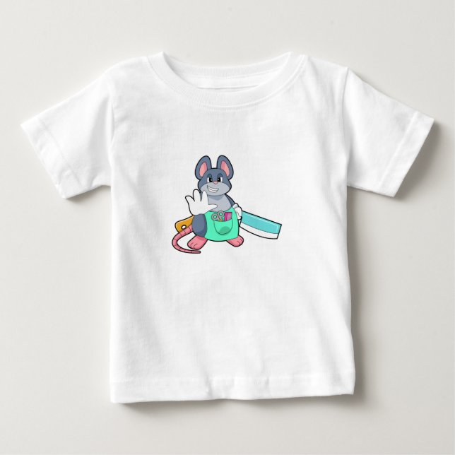 Maus als Friseur mit Schere & Kamin Baby T-shirt (Vorderseite)