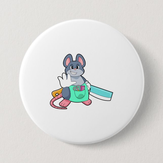 Maus als Friseur mit Schere & Kamin Button (Vorderseite)