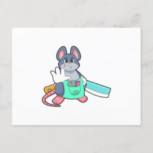 Maus als Friseur mit Schere und Kamm Postkarte