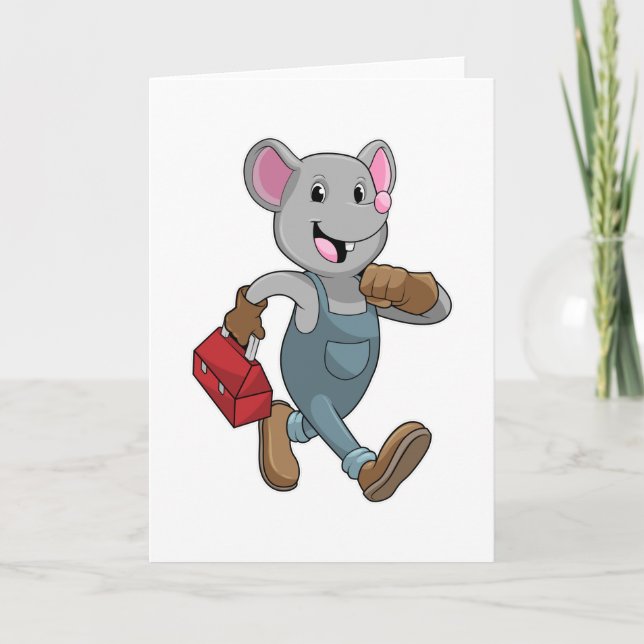 Maus als Handwerker mit Werkzeugkiste Karte (Vorderseite)