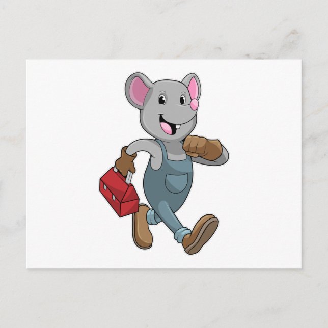 Maus als Handwerker mit Werkzeugkiste Postkarte (Vorderseite)