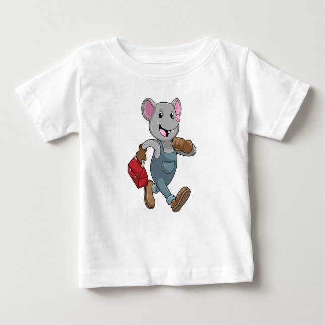 Maus als Handyman mit Toolbox Baby T-shirt (Vorderseite)
