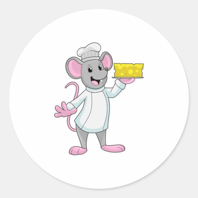 Maus als Koch mit Käse Runder Aufkleber (Vorderseite)