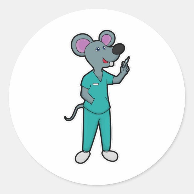 Maus als Krankenschwester bei Impfung mit Spritze Runder Aufkleber (Vorderseite)