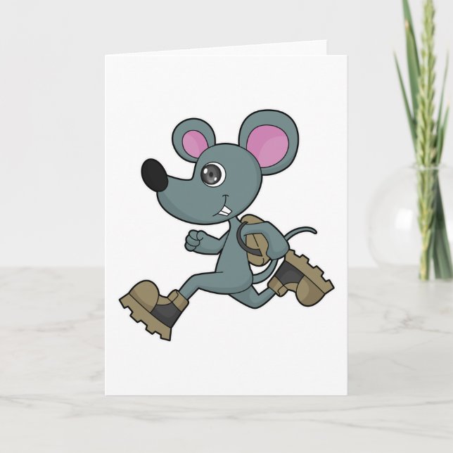 Maus als Läufer mit Rucksack Karte (Vorderseite)