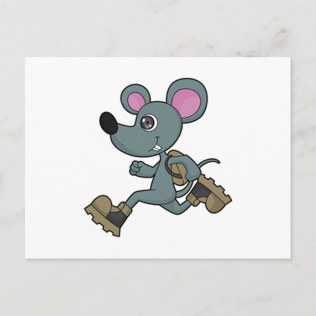 Maus als Läufer mit Rucksack Postkarte (Vorderseite)